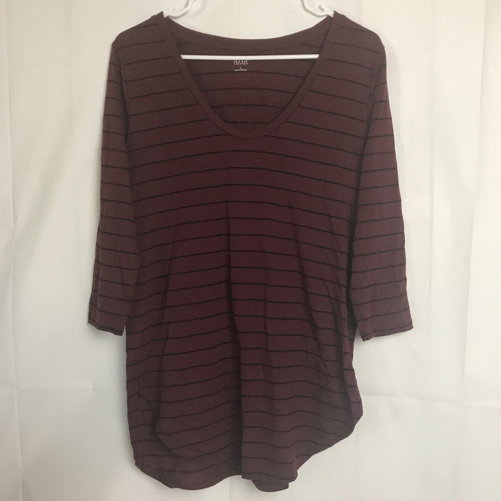 A.n.a. Blouse Top Large Maroon Black Stripe L1P